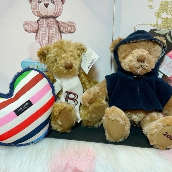 Burberry Other - Burberry Teddy Bear Duo And Kate Spade Multicolor Striped Heart Pillow BUNDLE!